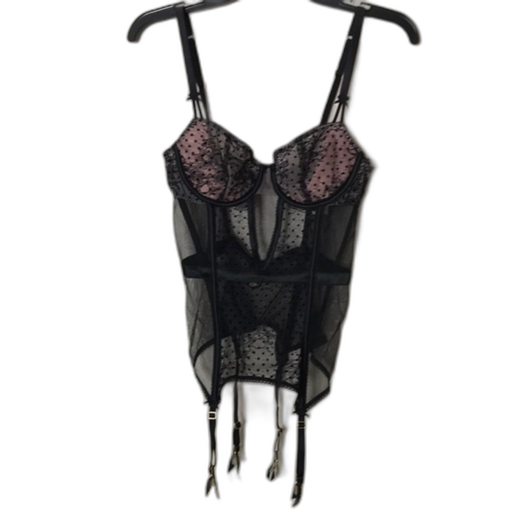 Victoria’s Secret black lace corset sheer lingerie top size small